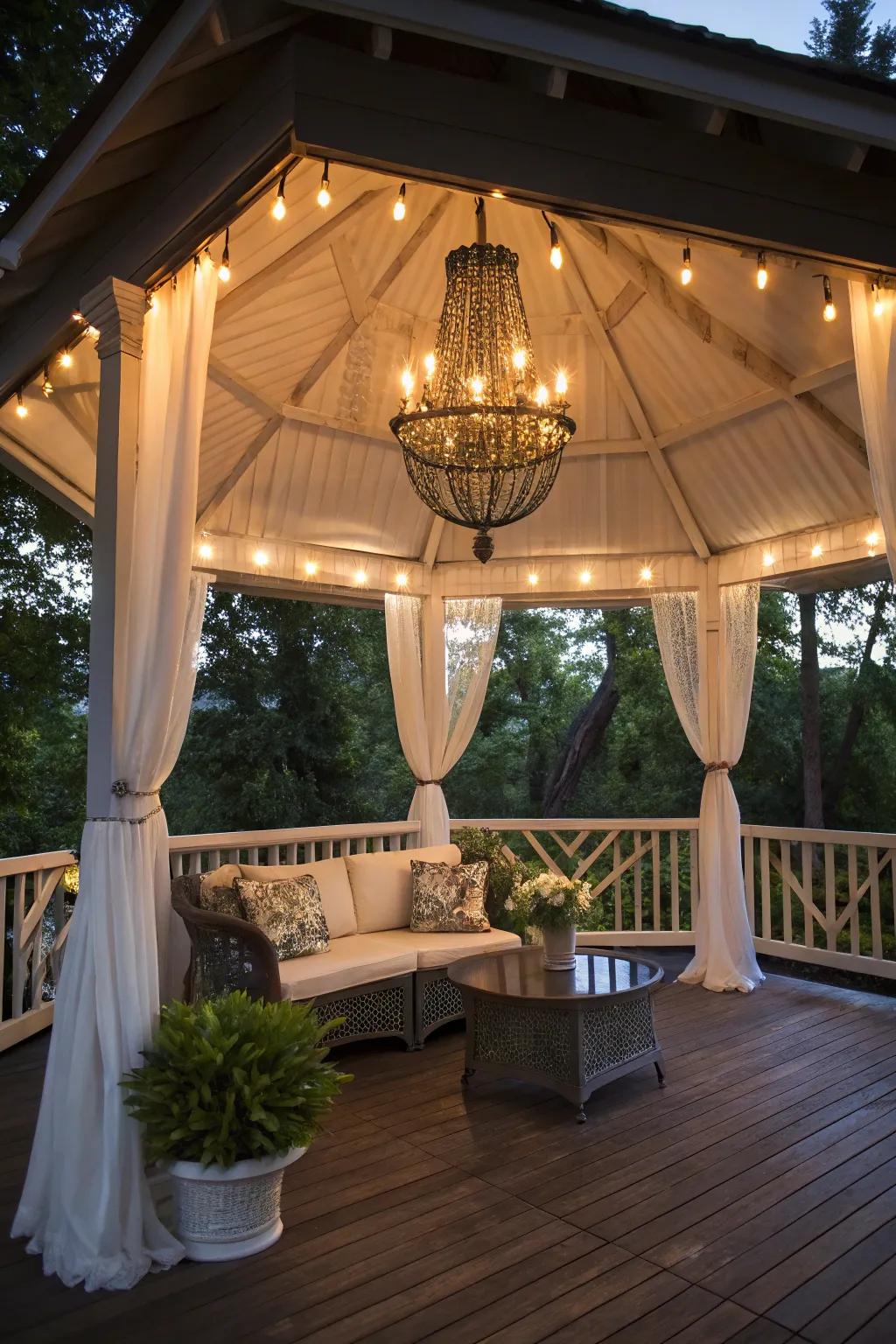 Illuminate your pavilion with a stunning chandelier.