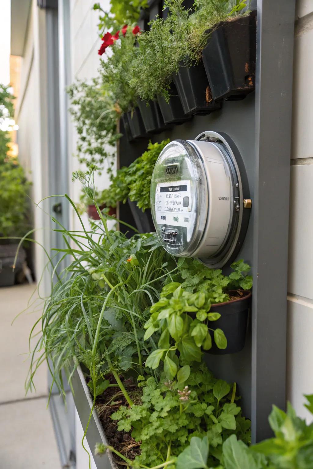 A flora container introduces greenery and artfully camouflages your meter.