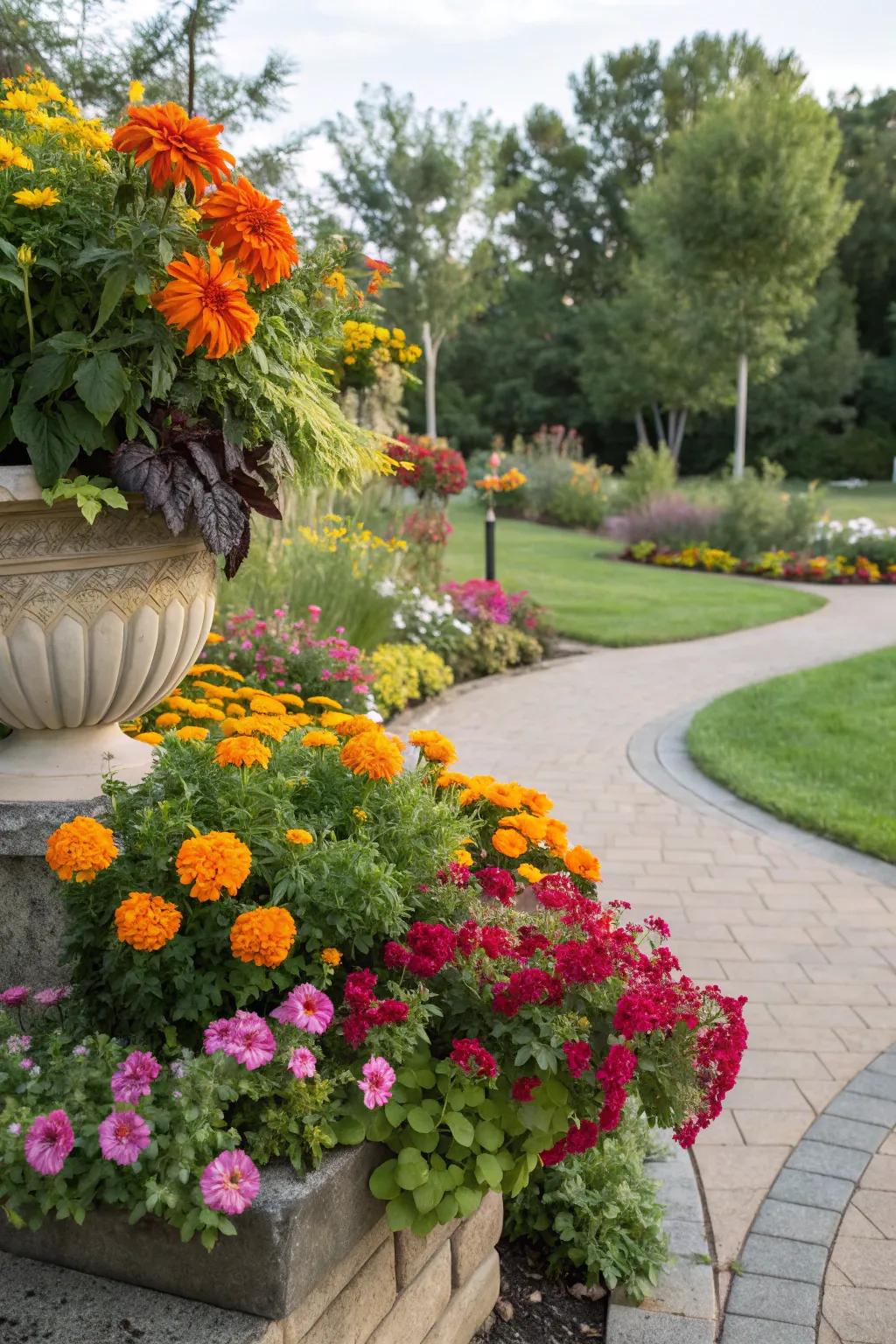 Bright blooms transform a forgotten corner into a vibrant focal point.