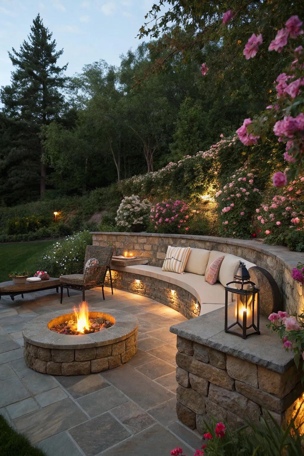 Fire pits create inviting spaces for evening gatherings.