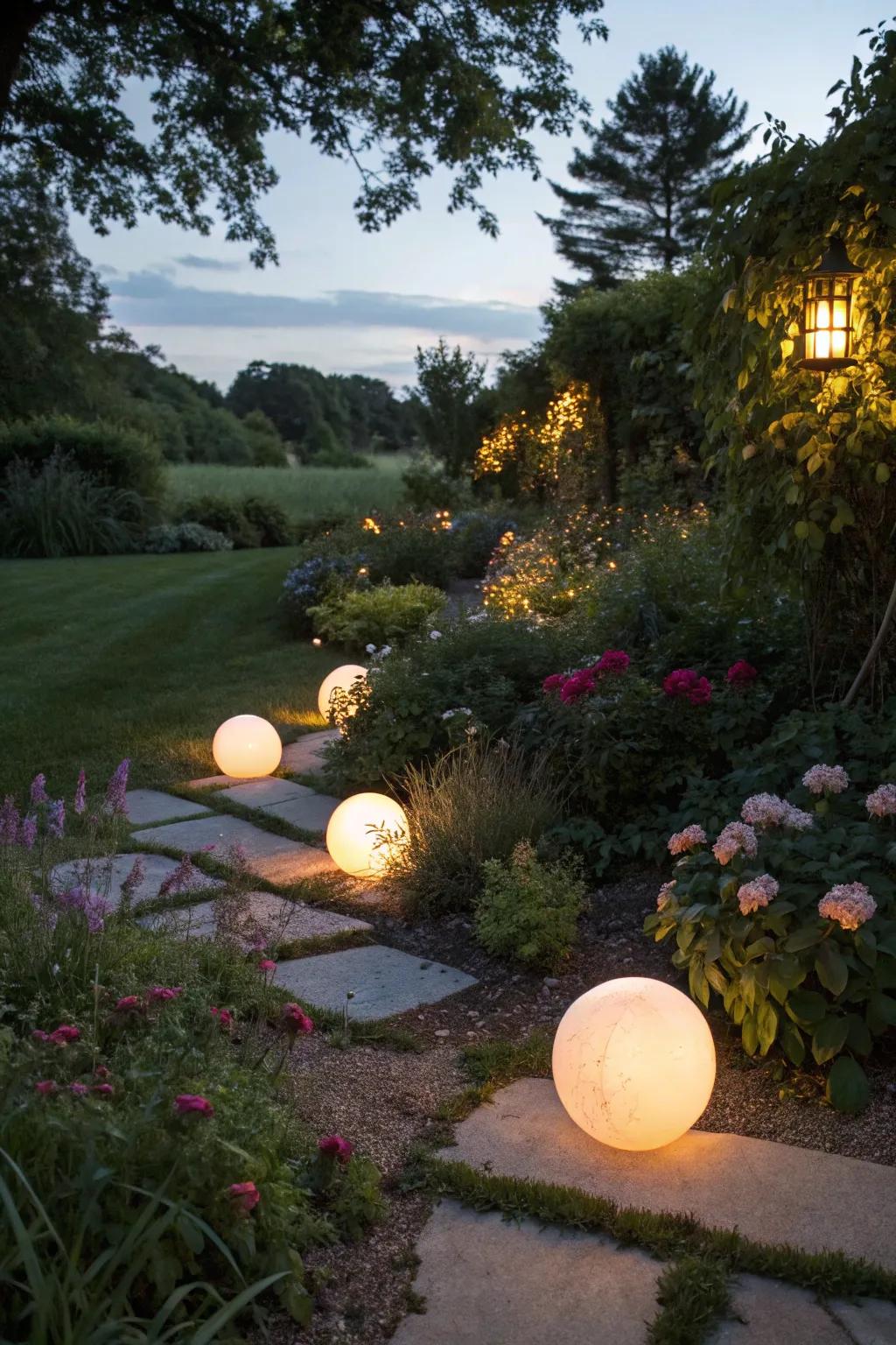 Add radiant globes to your garden for a modern touch.