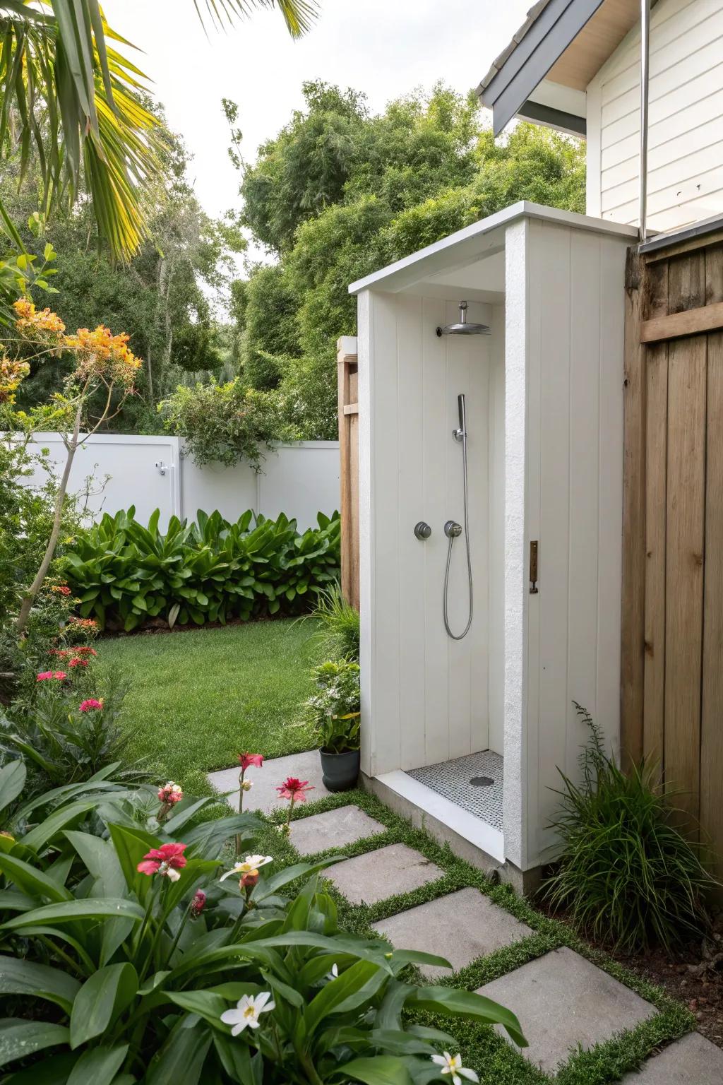 Get the most out of your space with a small garden shower.