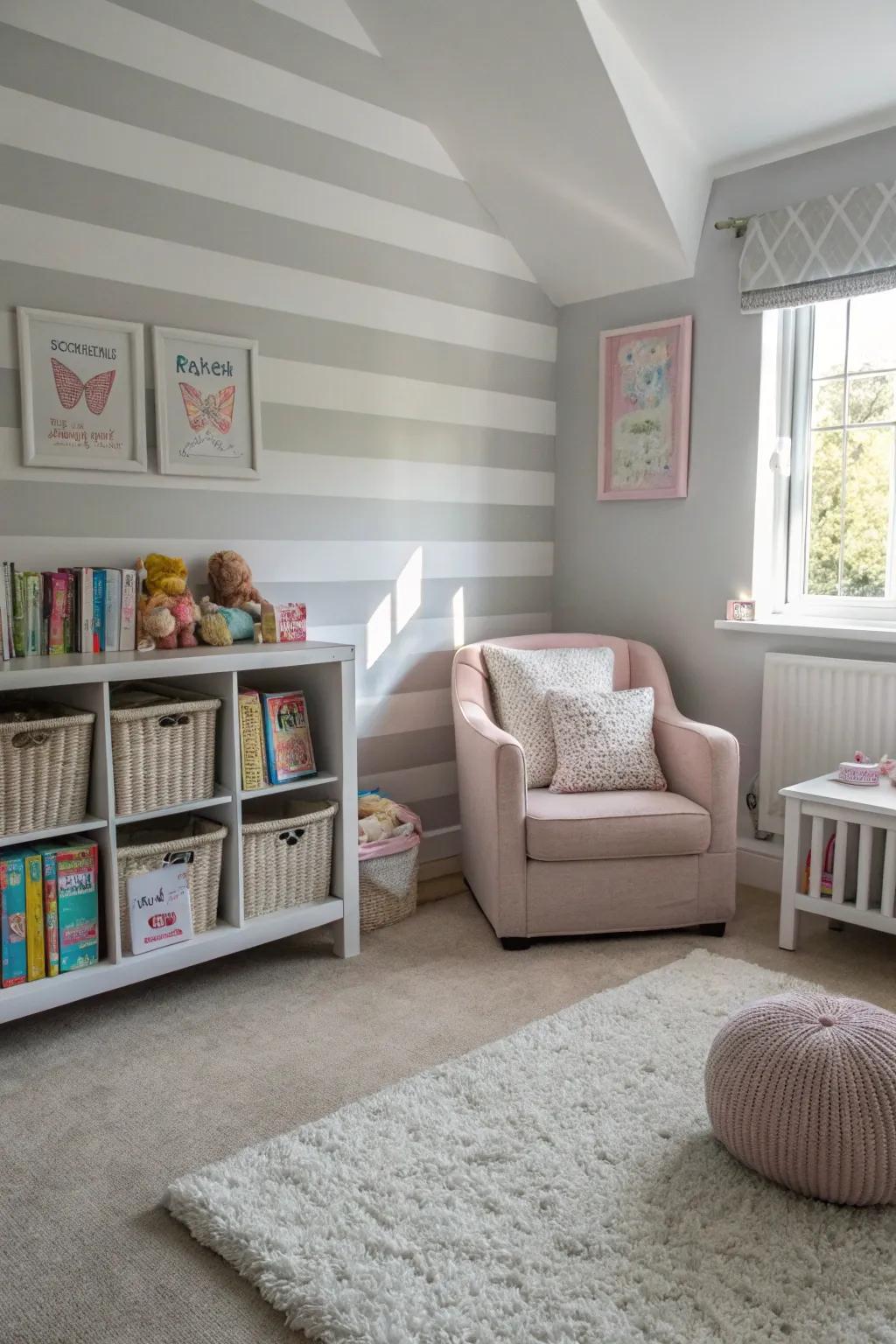 Delicate stripes introduce depth and refinement.