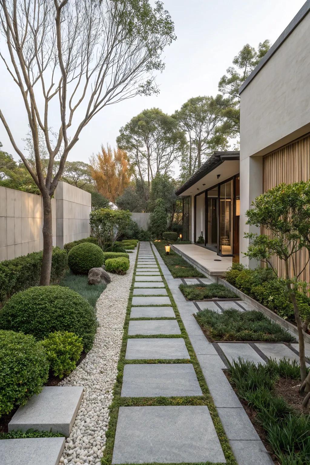 The integration of crisp lines and minimalism results in an eye-catching, contemporary landscape.