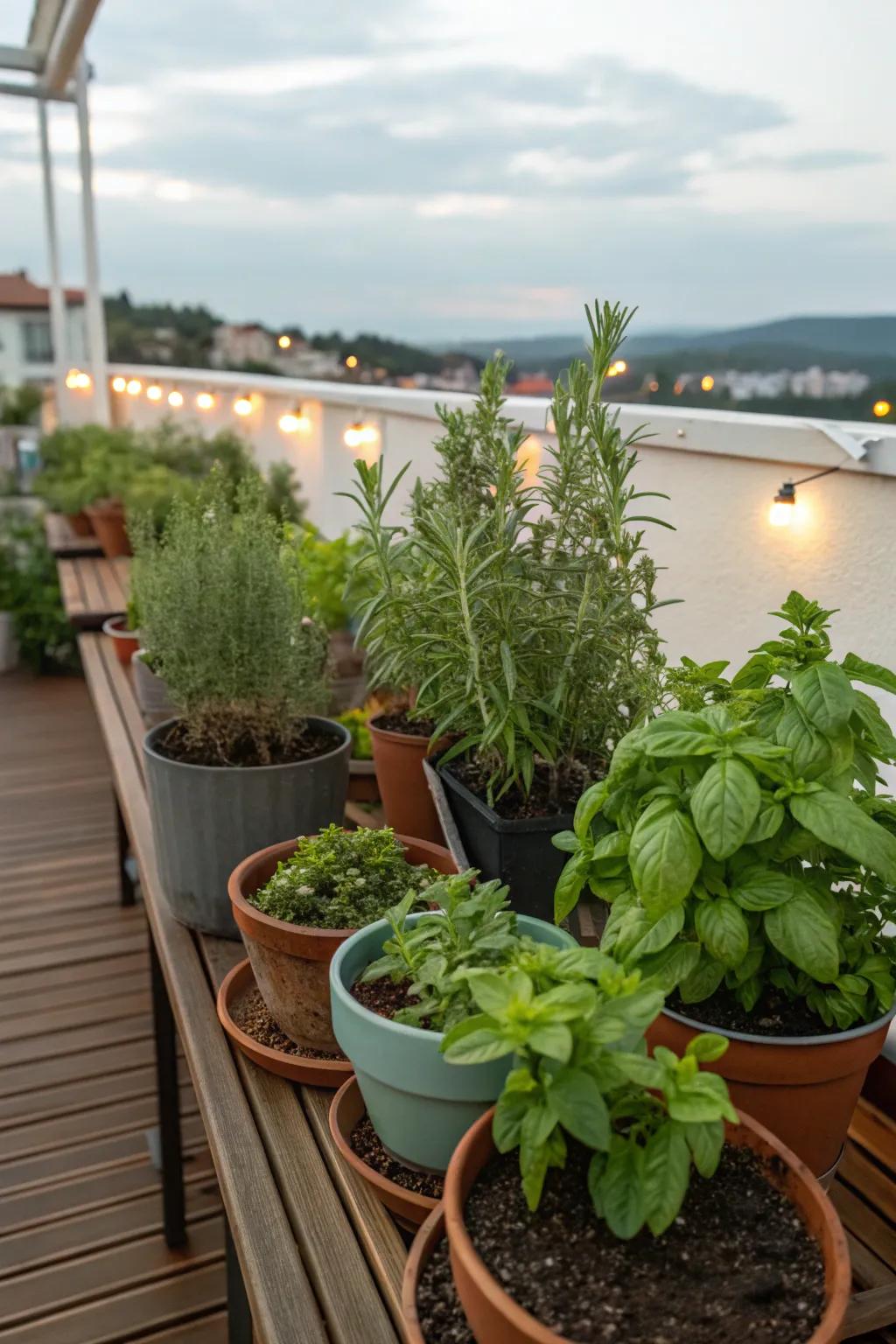 Create a herbal haven with pots of fresh herbs.