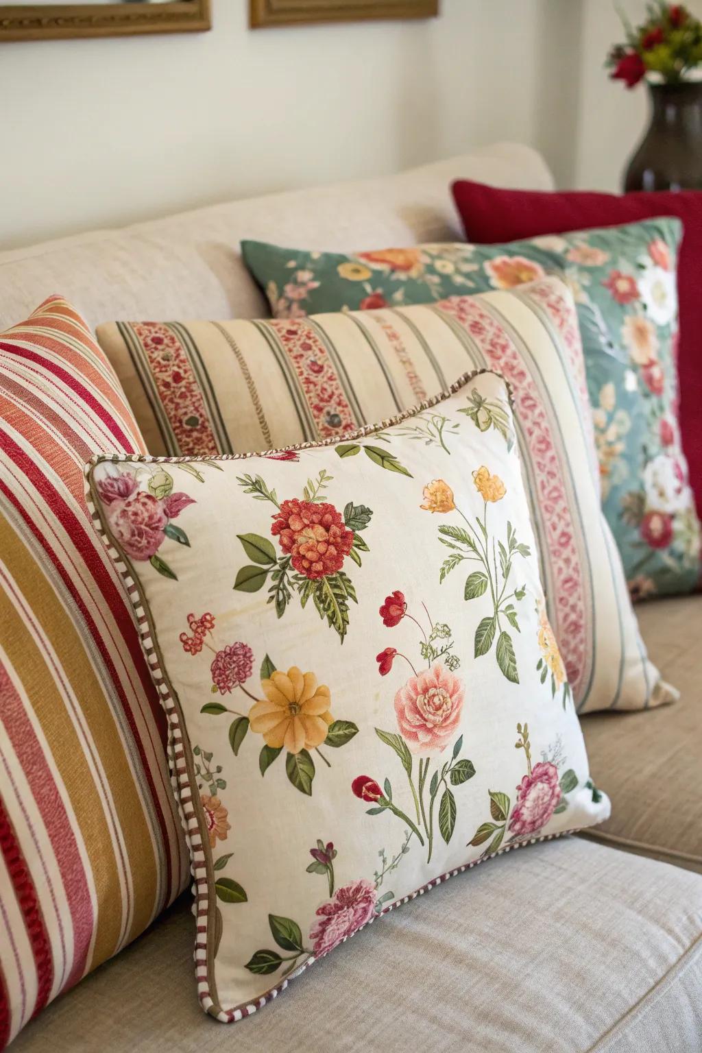 A fun mix of patterned cushions adding a visual spark.