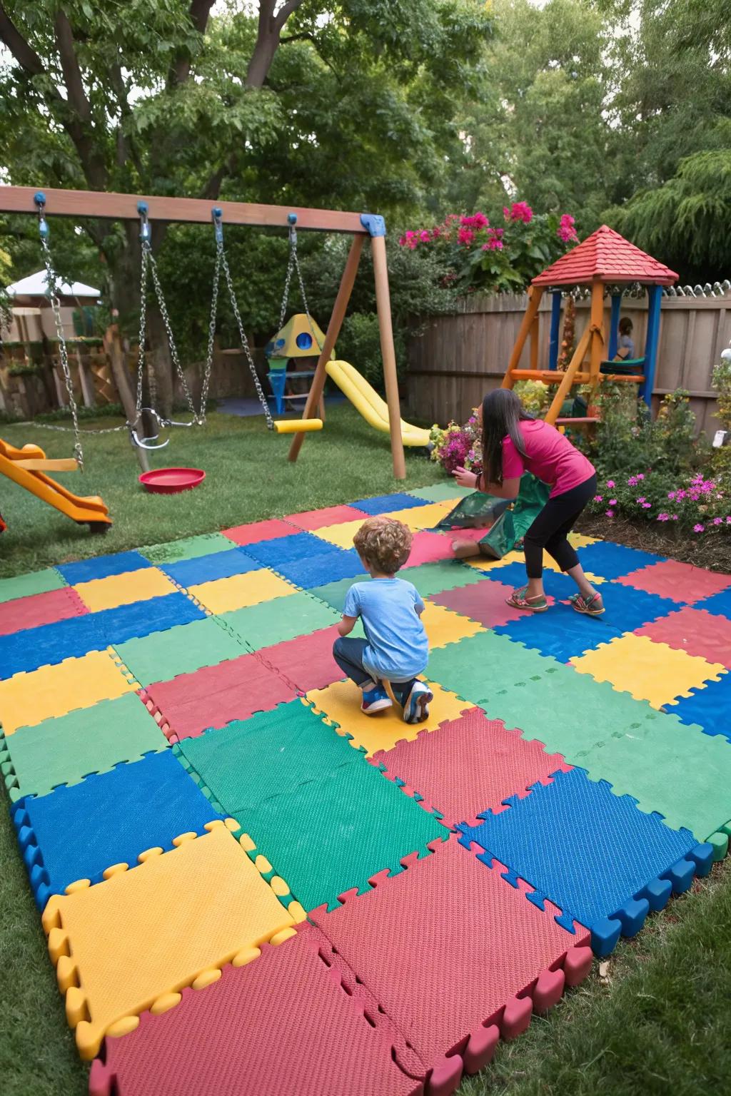 Connecting floor mats adapt to any playground shape effortlessly.