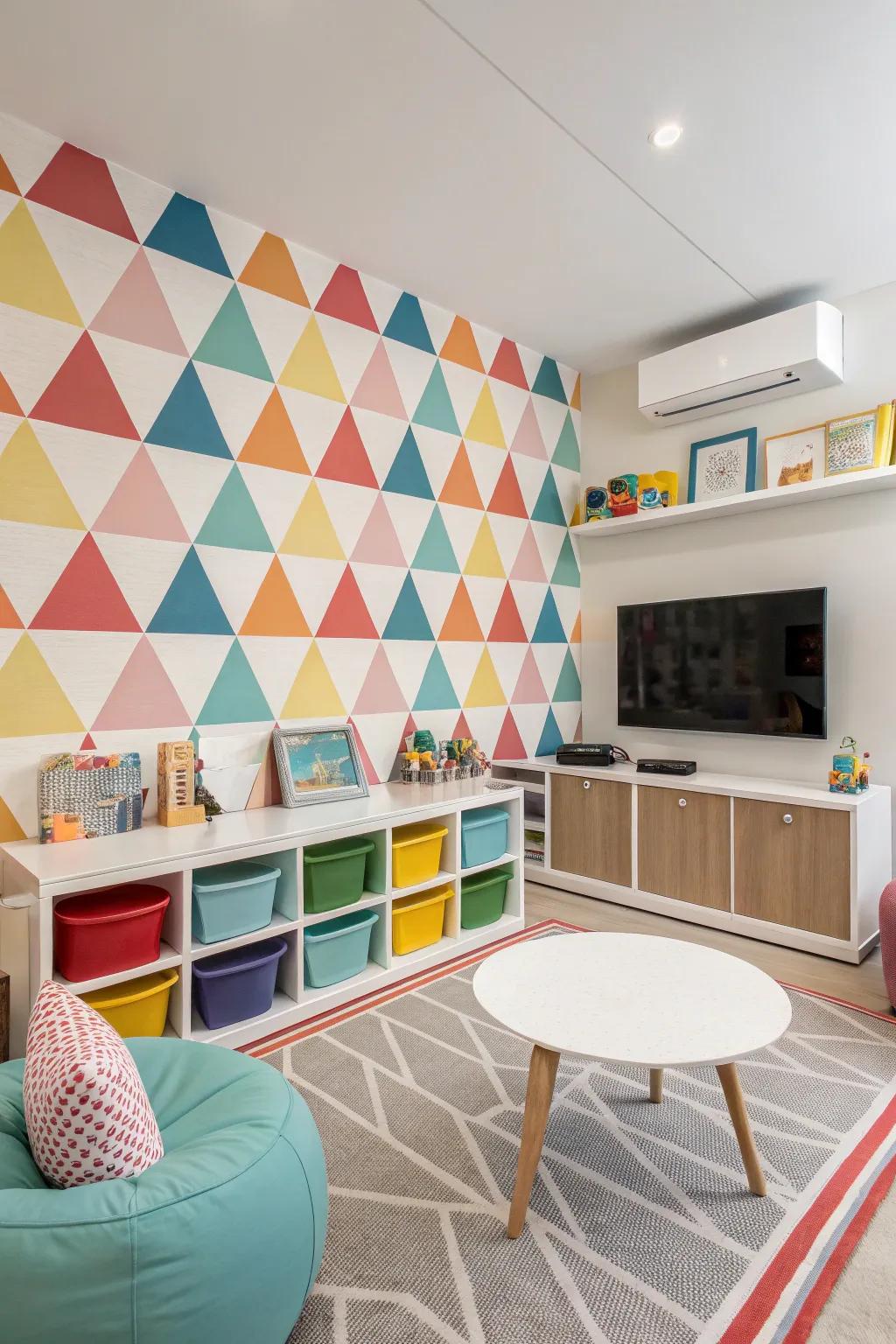 Shaped designs bring vibrant energy to a playroom.