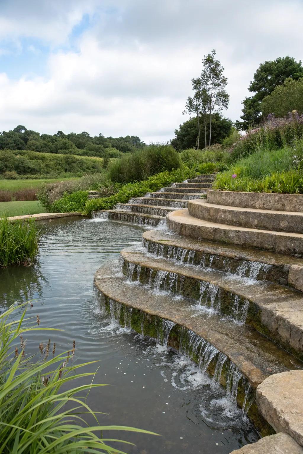 Graduated embankments augment the dimension and captivation of your pond stream.