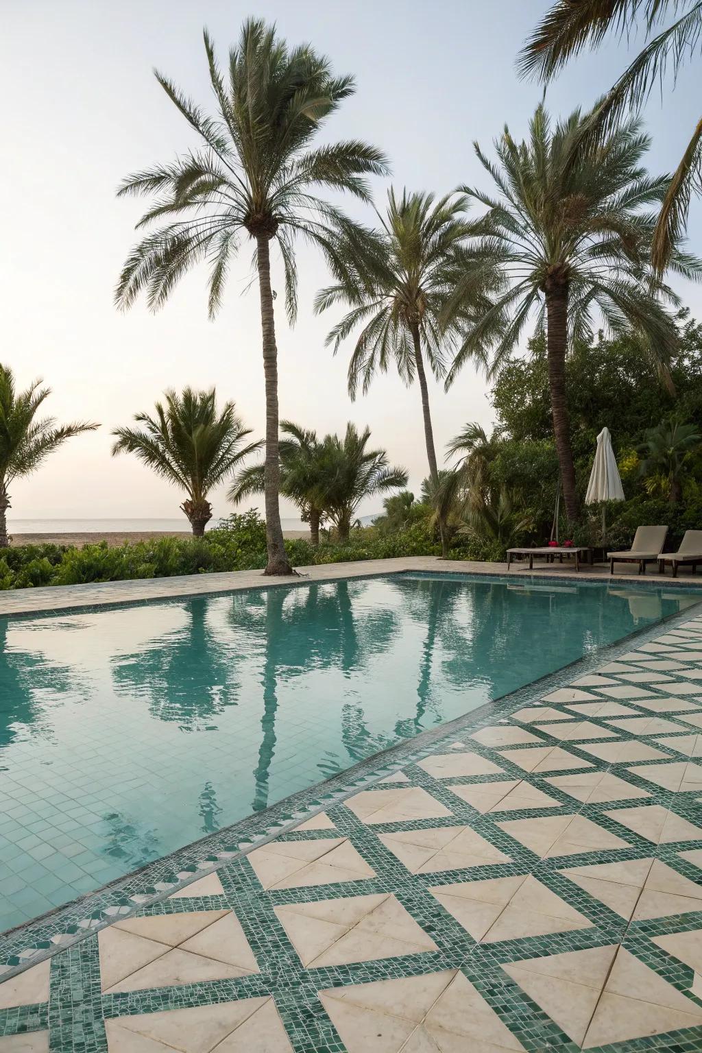 Diamond sand tiles bring a touch of tropical paradise to your pool.