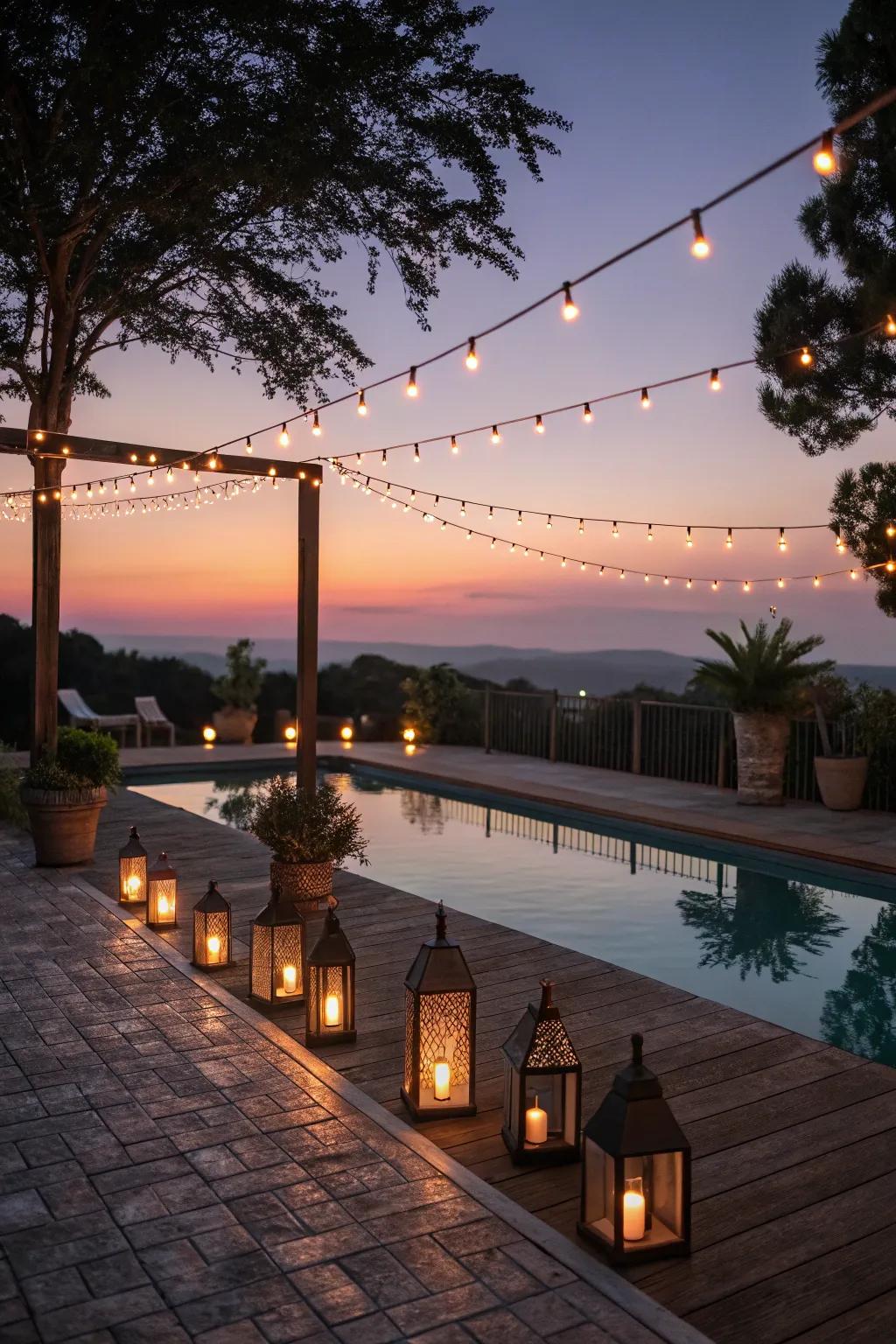 Subtle lighting transforms your pool deck into a magical evening retreat.