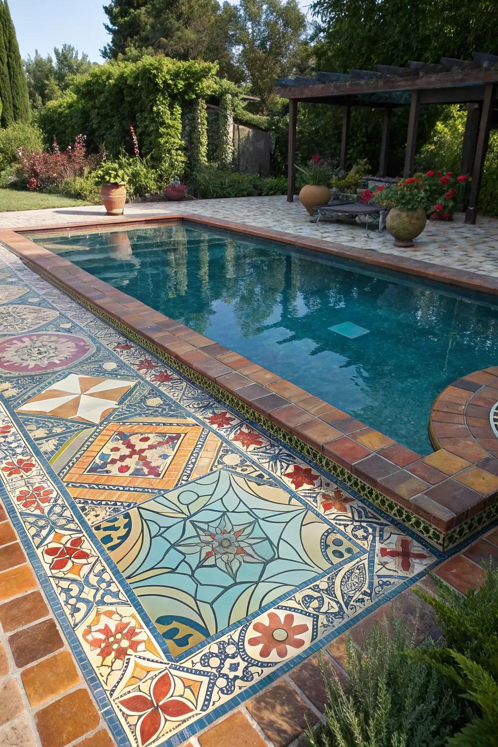 Tiled surfaces infuse color and creativity into pool designs.