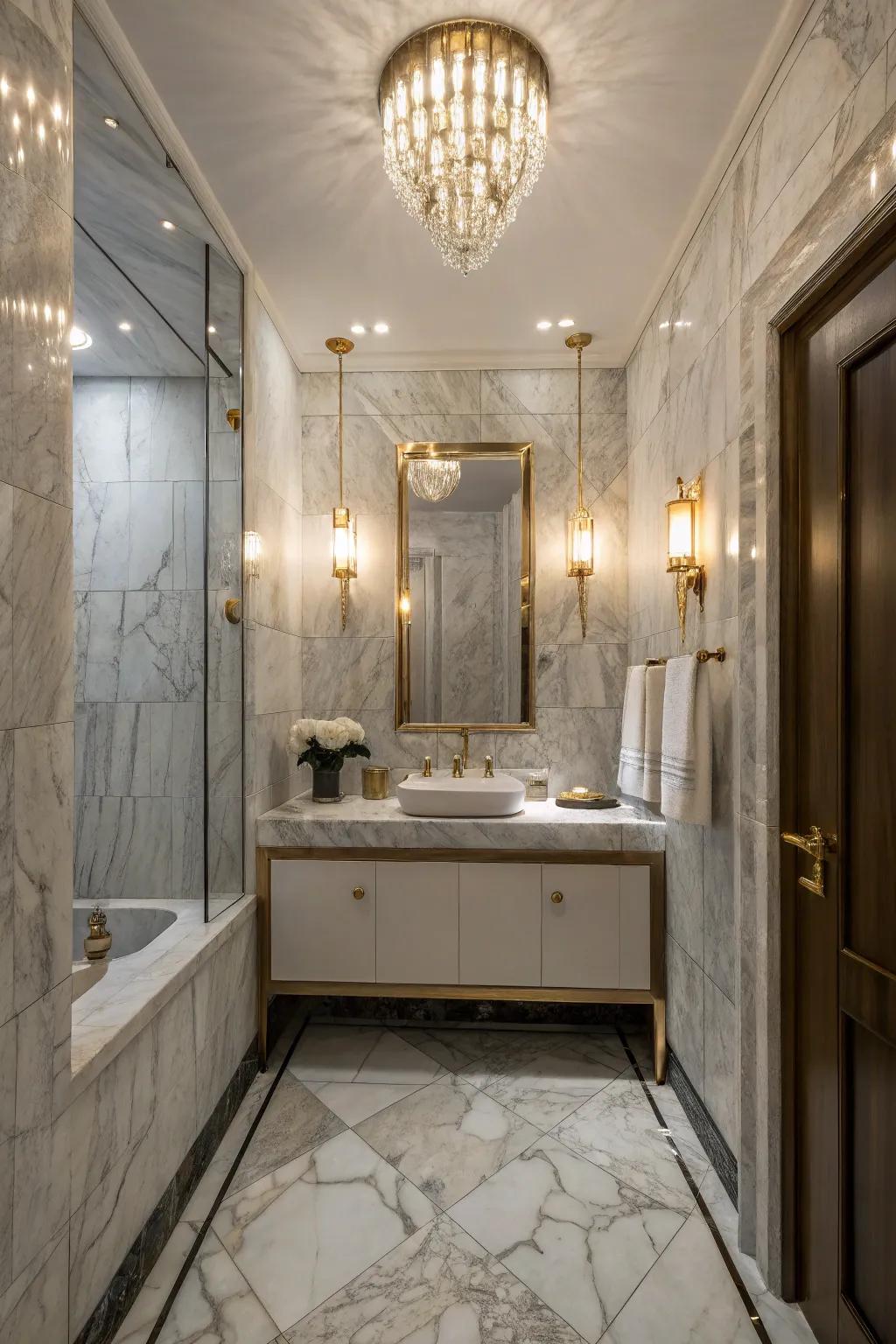 Stone-inspired tiles provide a luxurious and ageless atmosphere.