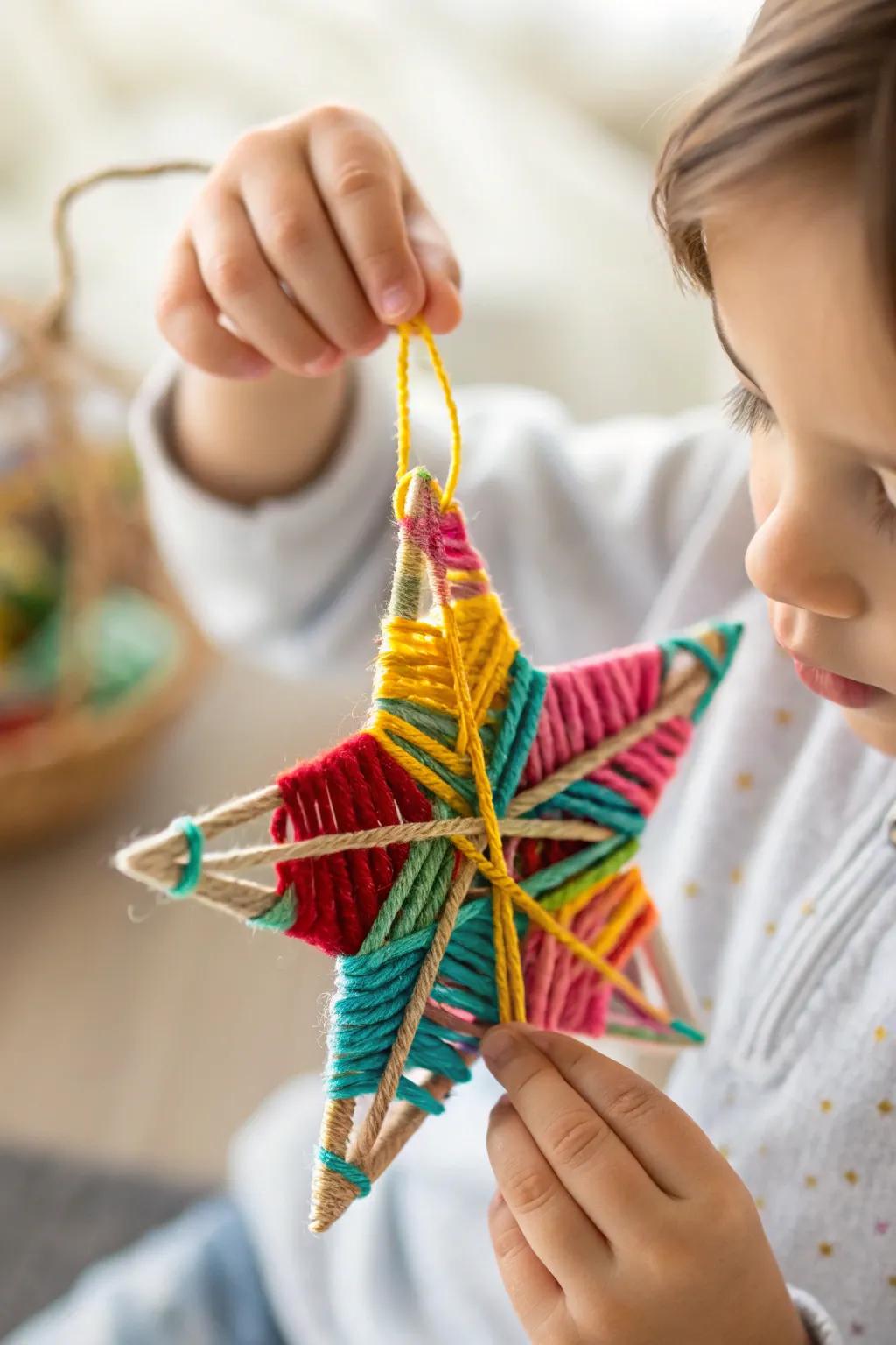 An enchanting string star ornament, adding a personal, handmade touch to holiday celebrations.