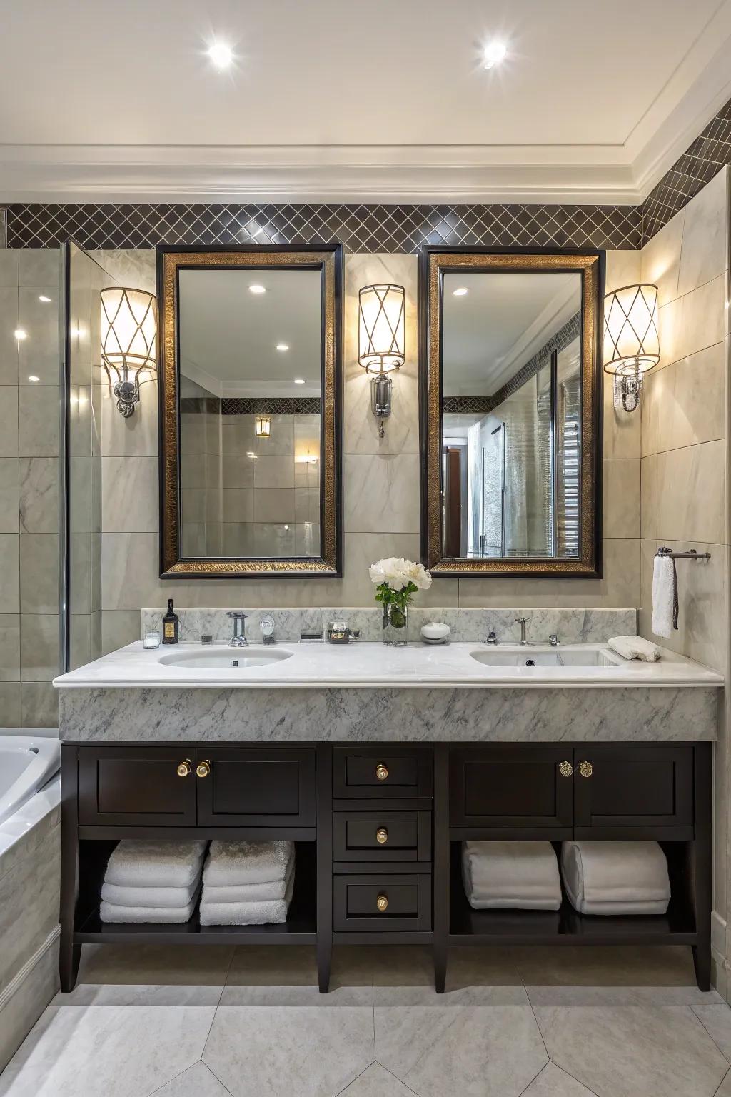 Side-by-side vanities combine practicality with elegance.