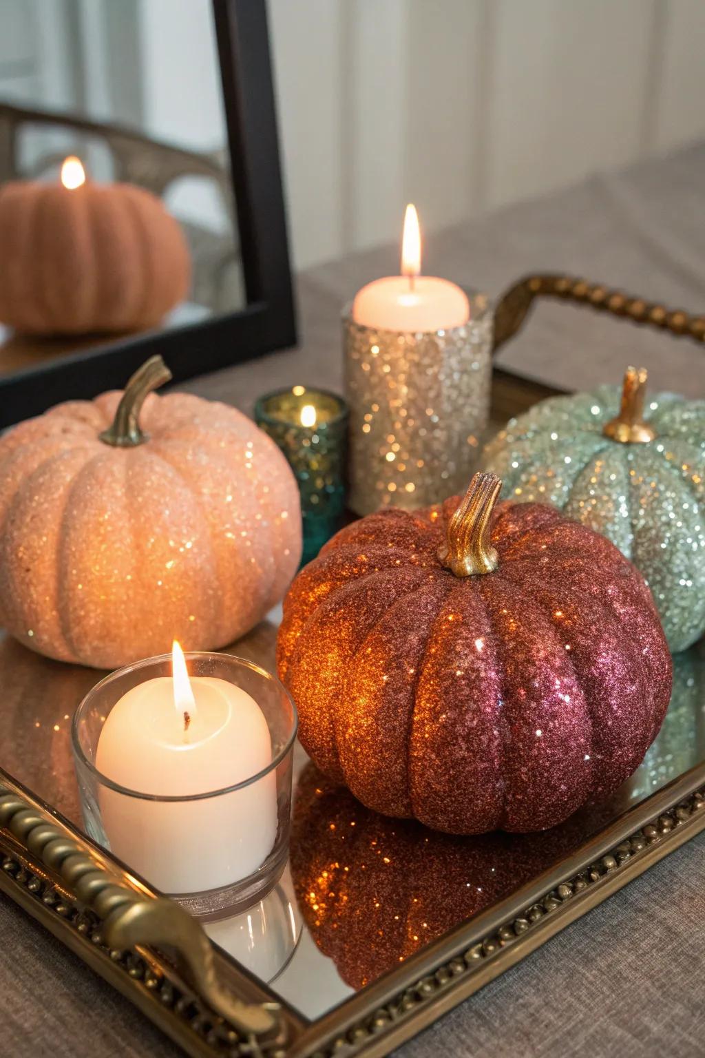 Glitter pumpkins bring a touch of glam to any setting.