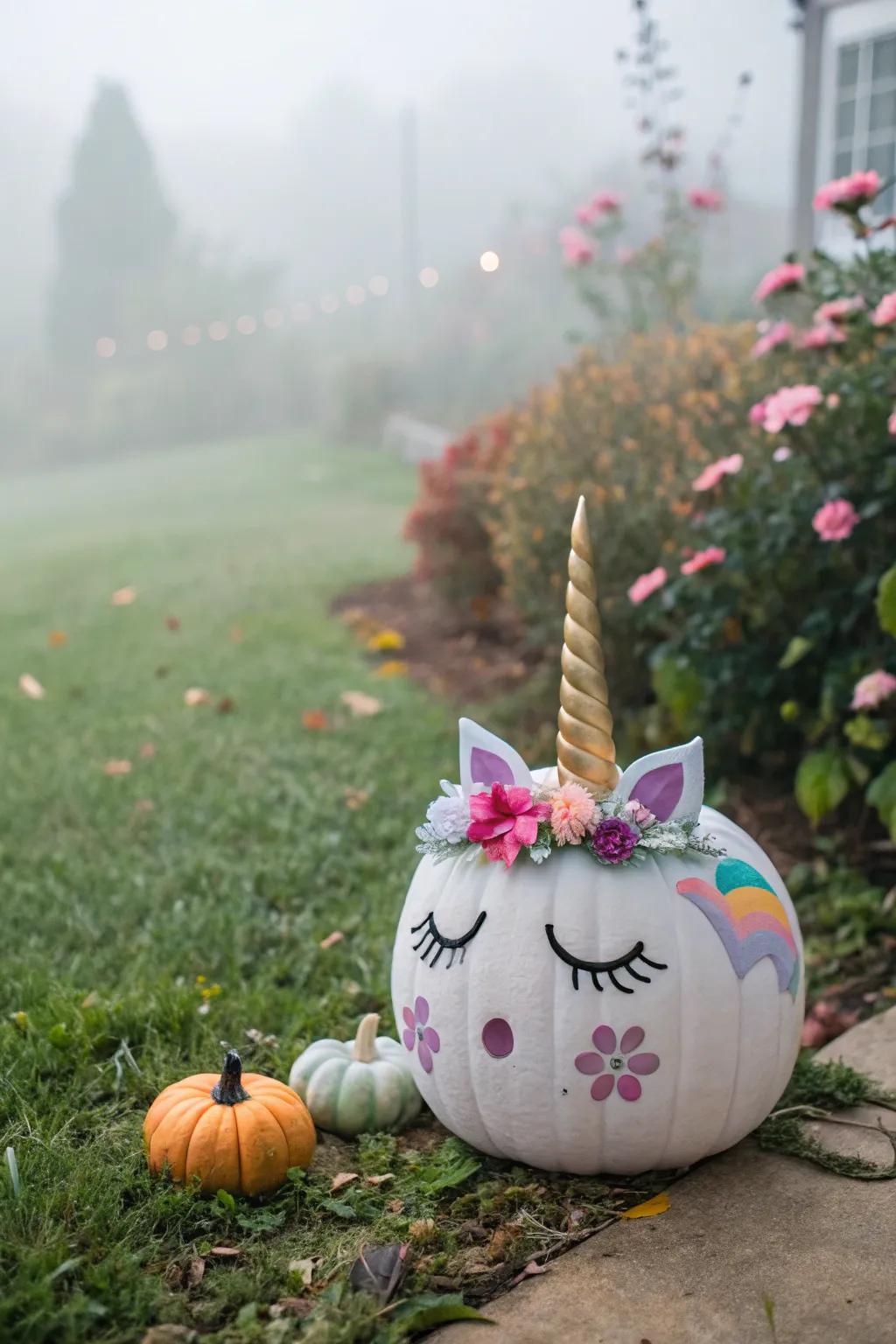 Unicorn pumpkins introduce a magical element to your autumn celebrations.