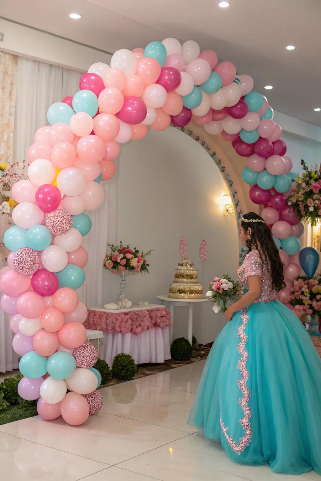 Balloon decorations add a lively touch to quinceañera festivities.