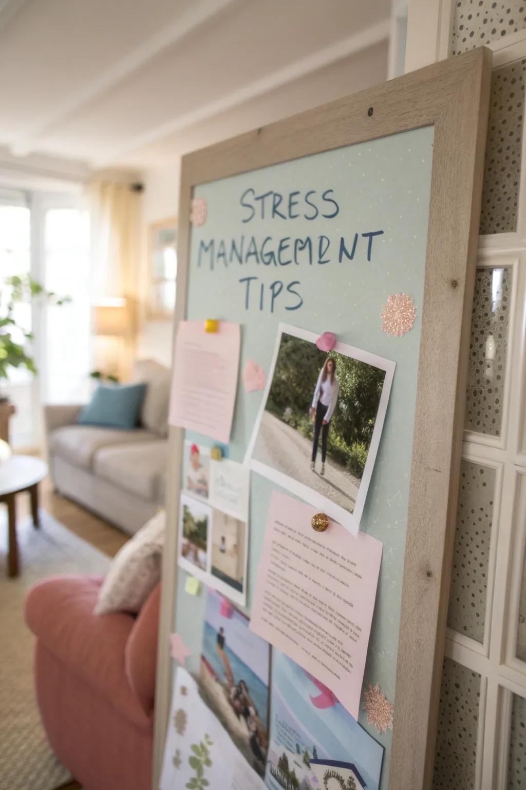 A soothing board providing useful anxiety control suggestions.