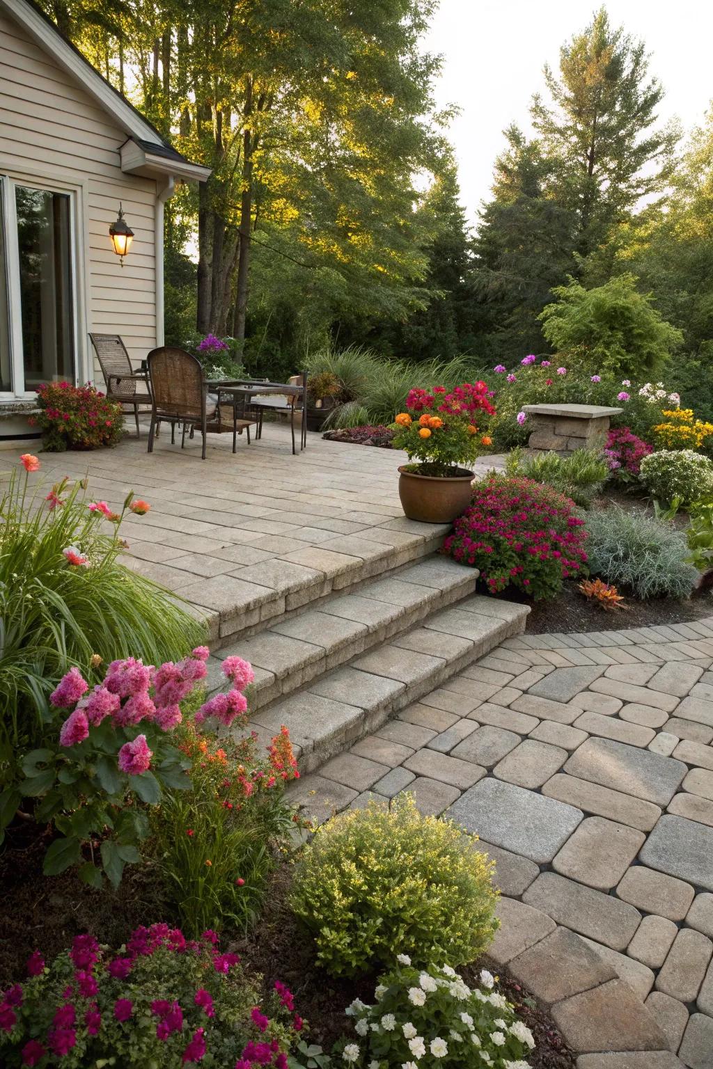 Greenery surrounding the patio adds a touch of nature and serenity.
