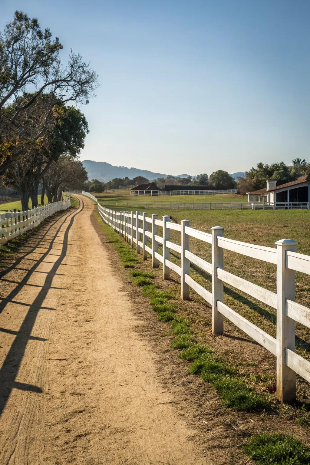 A classic post and rail fence alongside a country path.