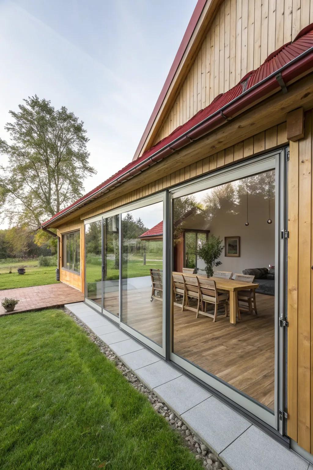 Panel dividers create a seamless interior-exterior connection in this ranch home.