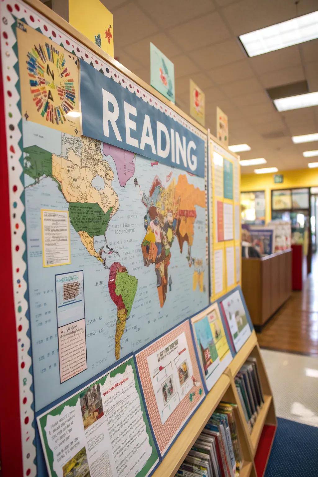Charts and wayfinder symbols encourage readers to journey through different book categories.