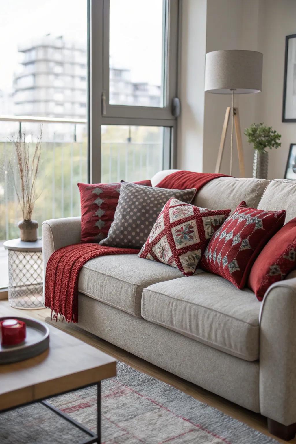 Piled pillows provide a straightforward yet effective avenue to present color.