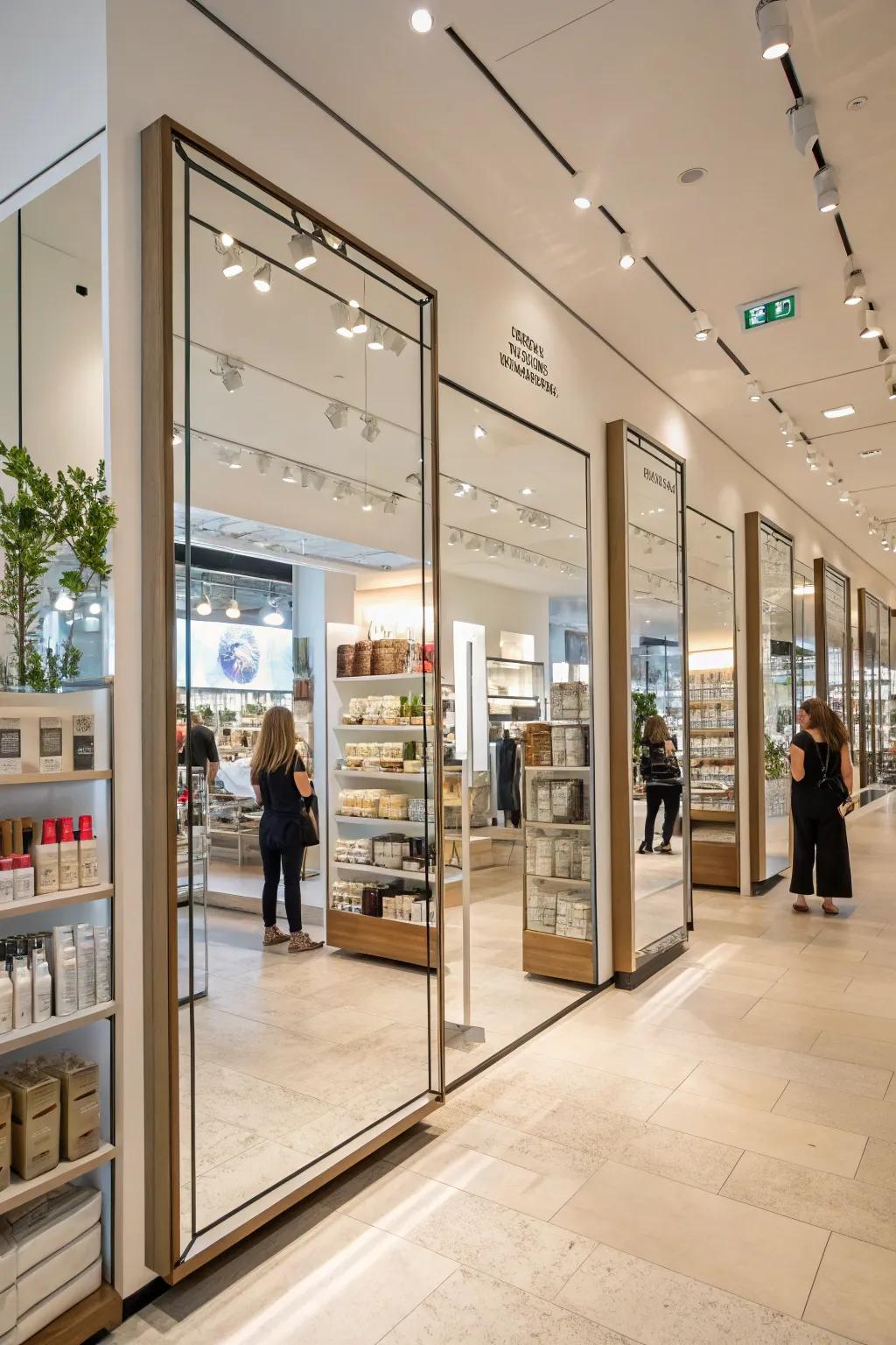 Smartly placed mirrors can cause a small retail setting to feel expansive.