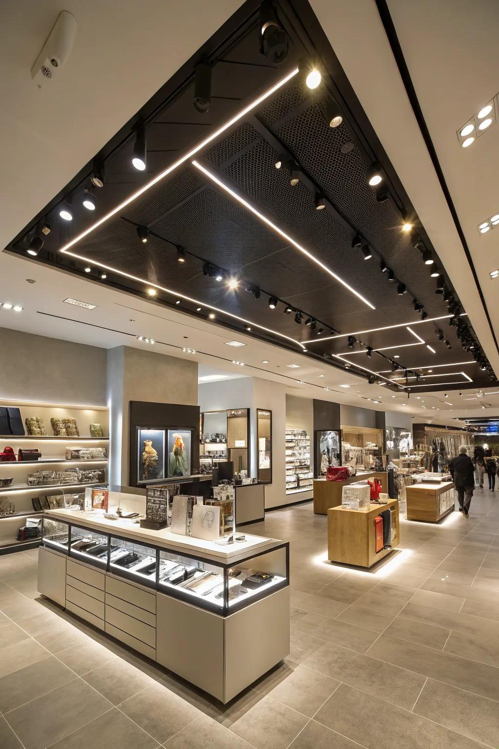 Structural lighting enhancing elements of the store's design.