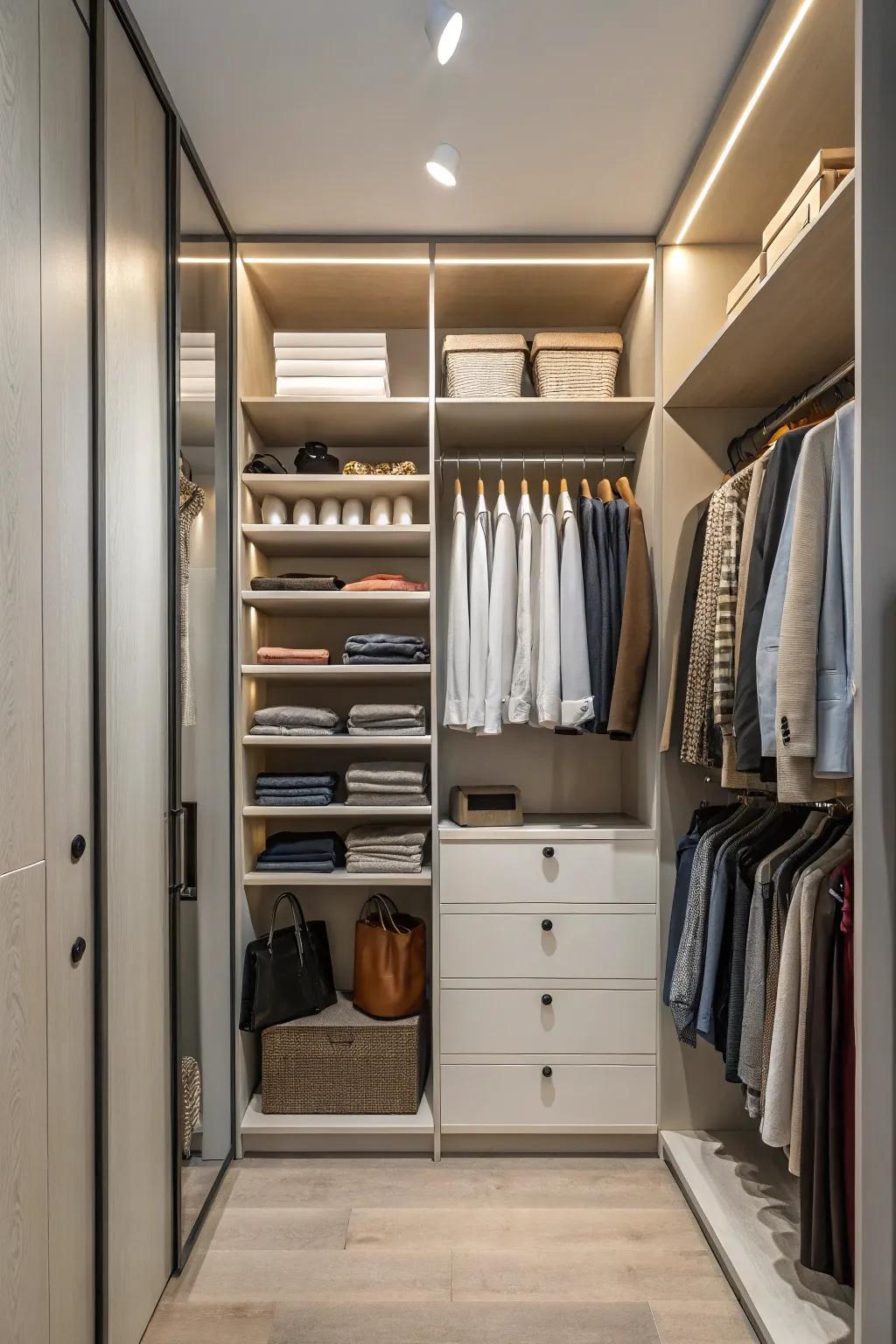 Maximize your closet's potential with vertical storage solutions.