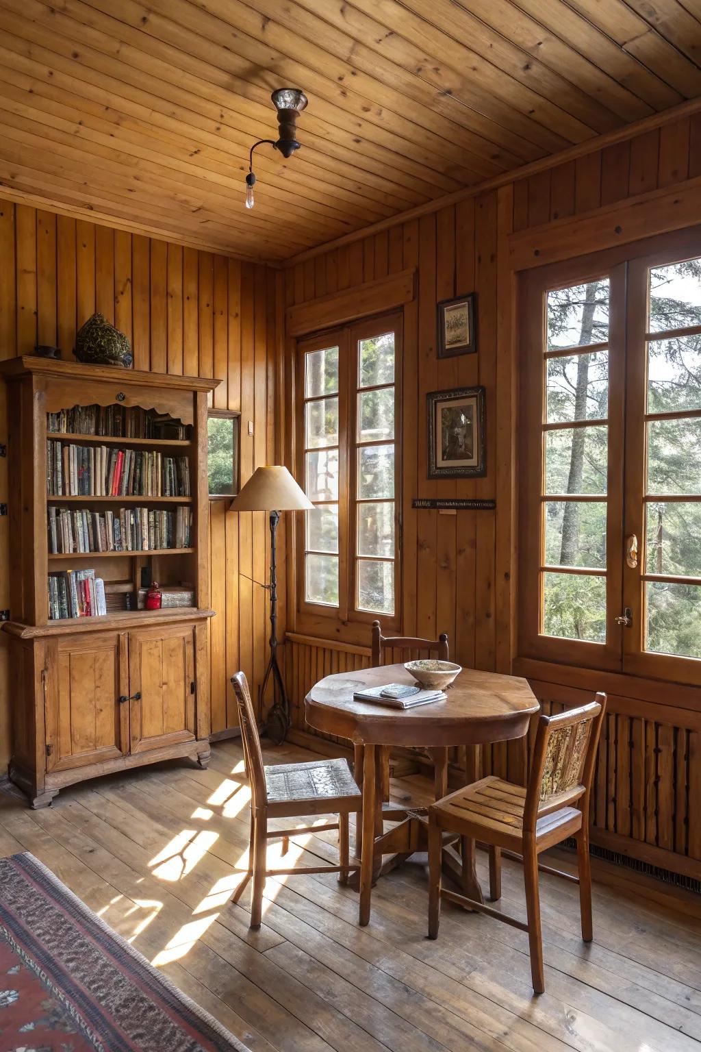 A room that is made warmer and more natural by the addition of wooden decor.