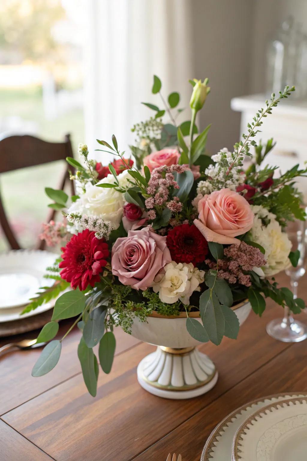 An exuberant assorted floral fusion impeccably suited for dining table decor.