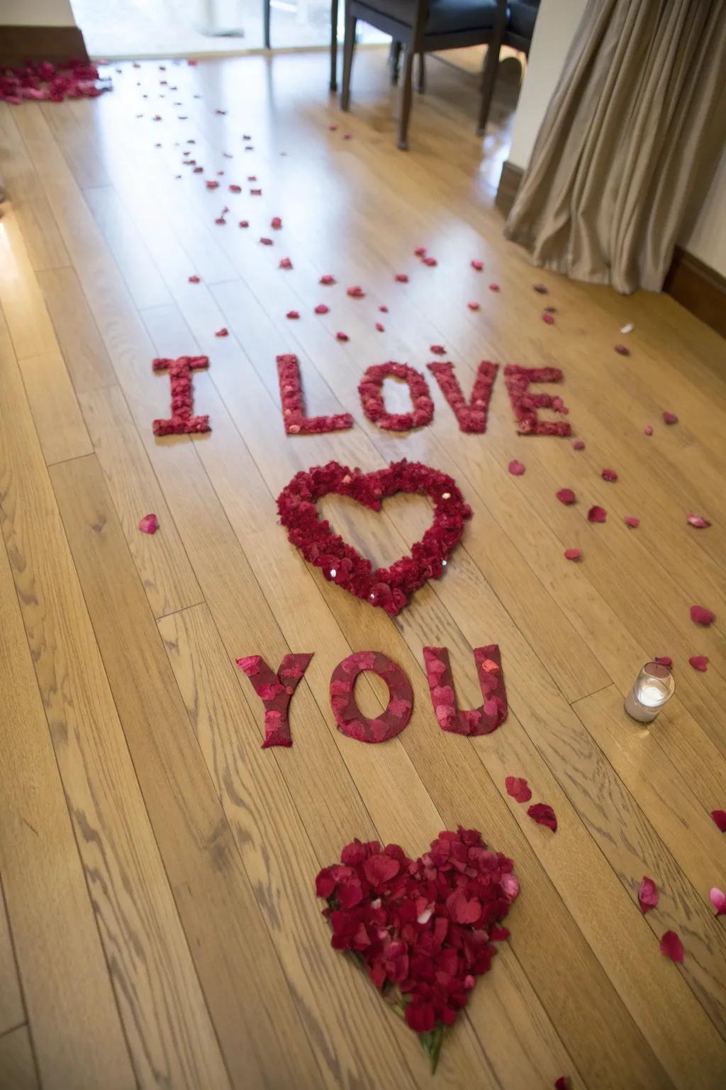 A heartfelt message meticulously formed from floral confetti