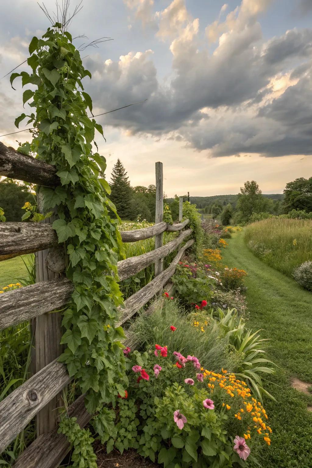 Stratified timbers construct a sturdy boundary, enriching a luxuriant garden with texture and dimension.