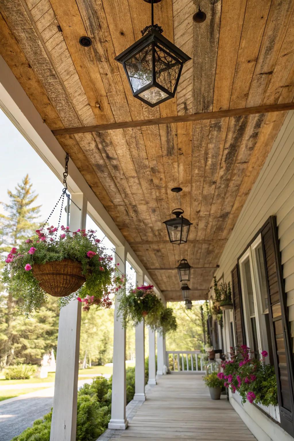 Raw wood planks deliver a seamless rustic atmosphere.