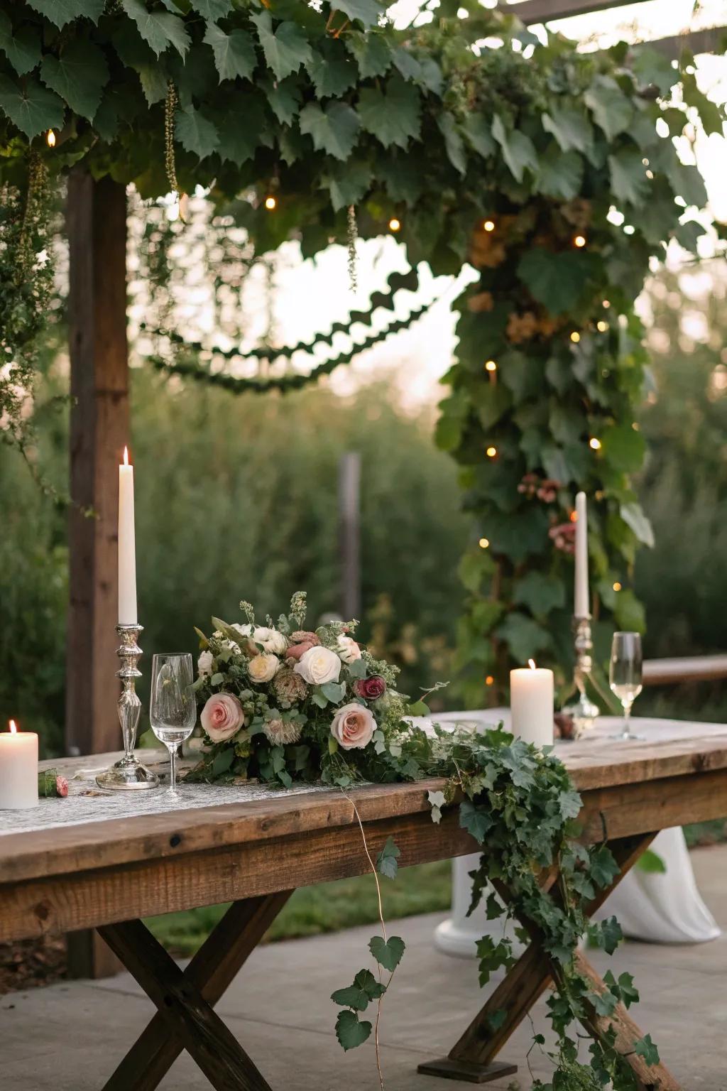 A vibrant vegetation setting establishing the ambiance for a countryside wedding.