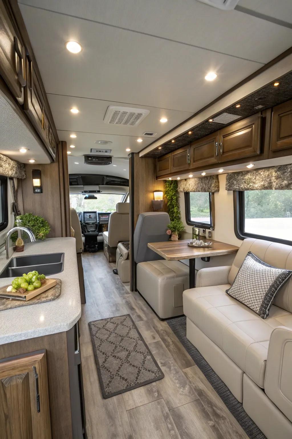 A functional and elegant RV layout that enhances space.