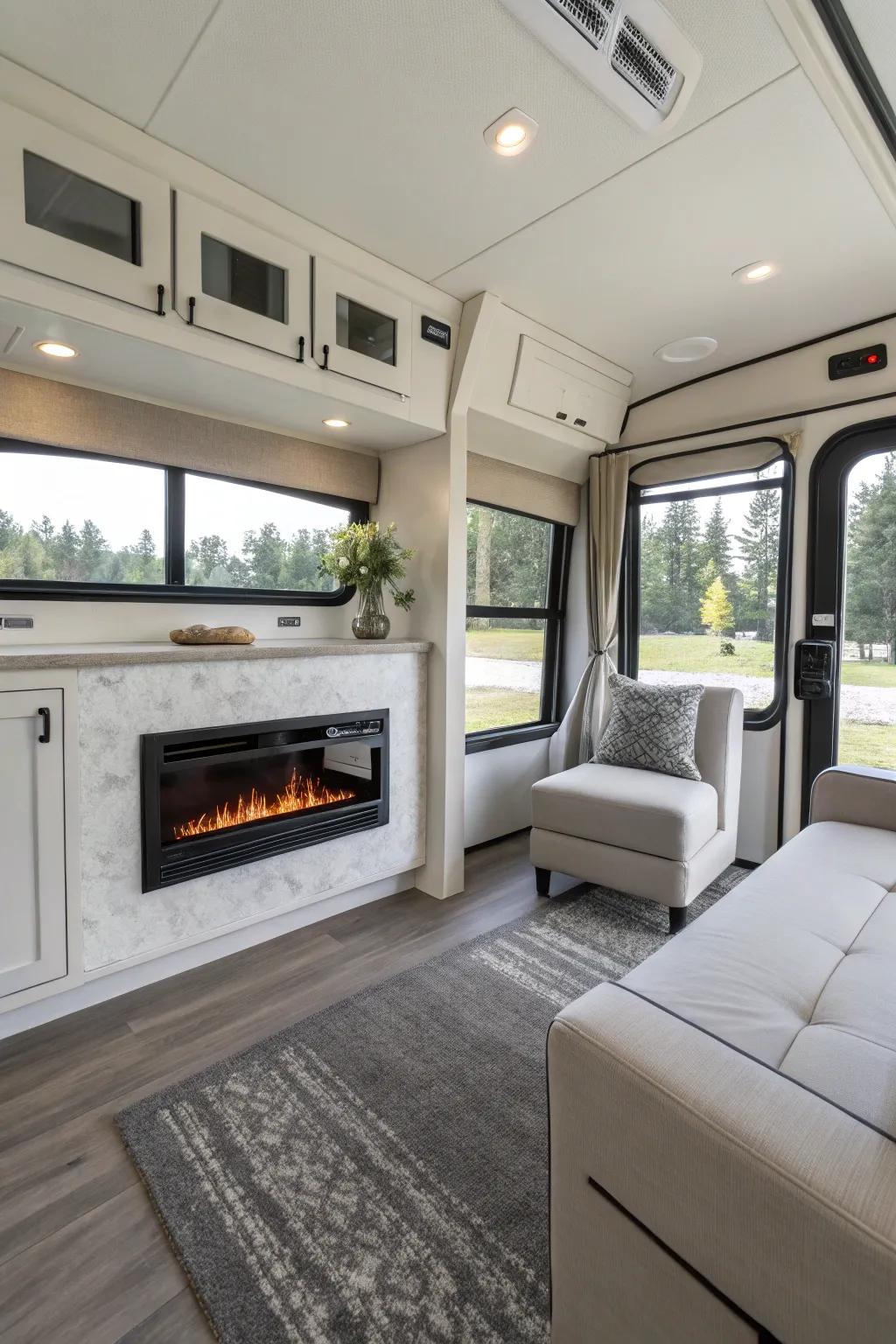 Embrace simplicity with a modern streamlined fireplace.