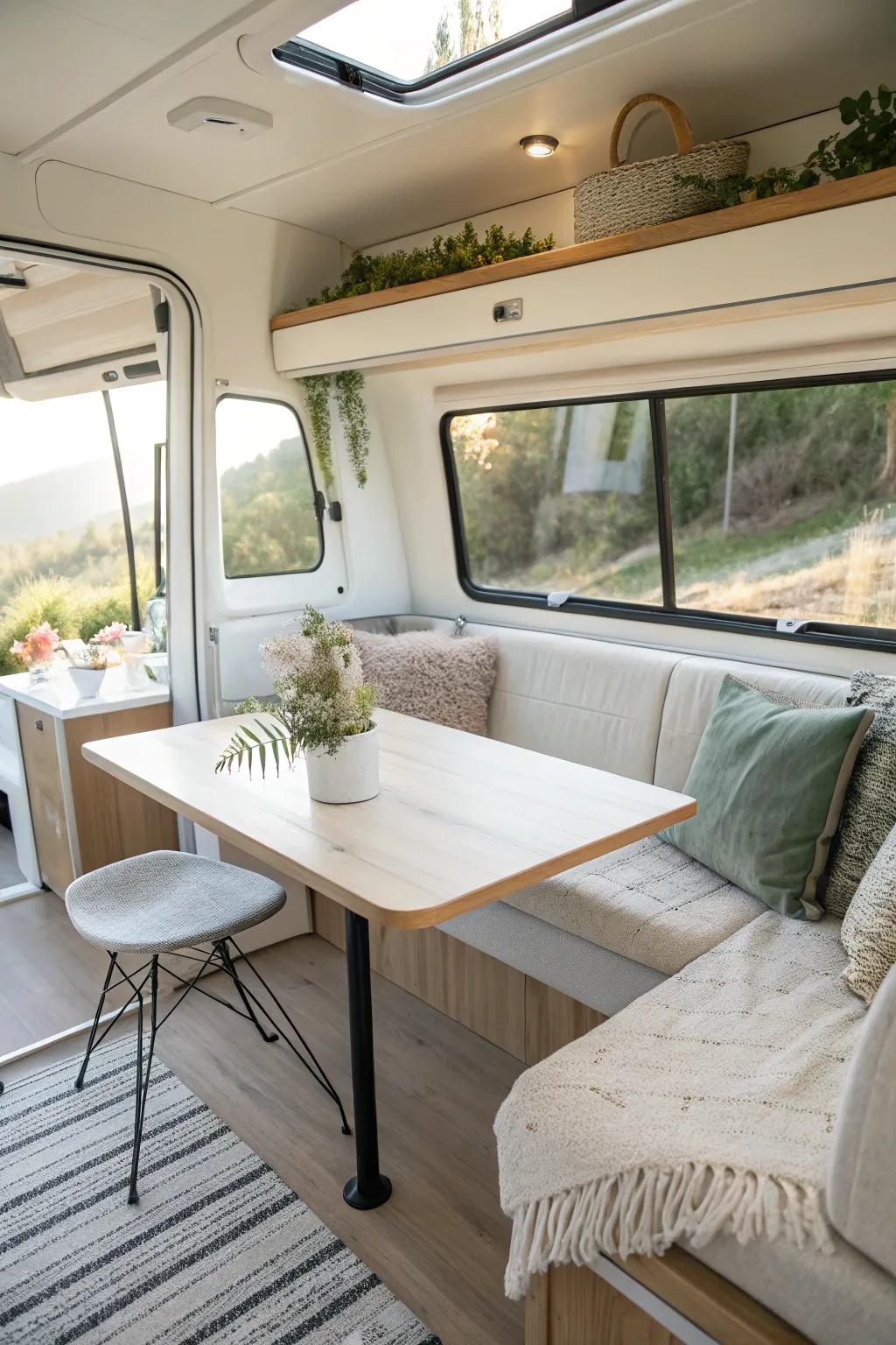 A modern table design keeps your RV looking clean and stylish.