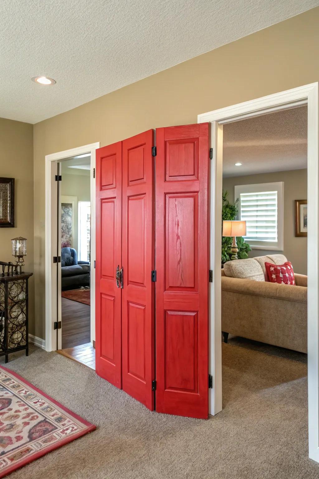Make a splash with boldly colored swinging doors.