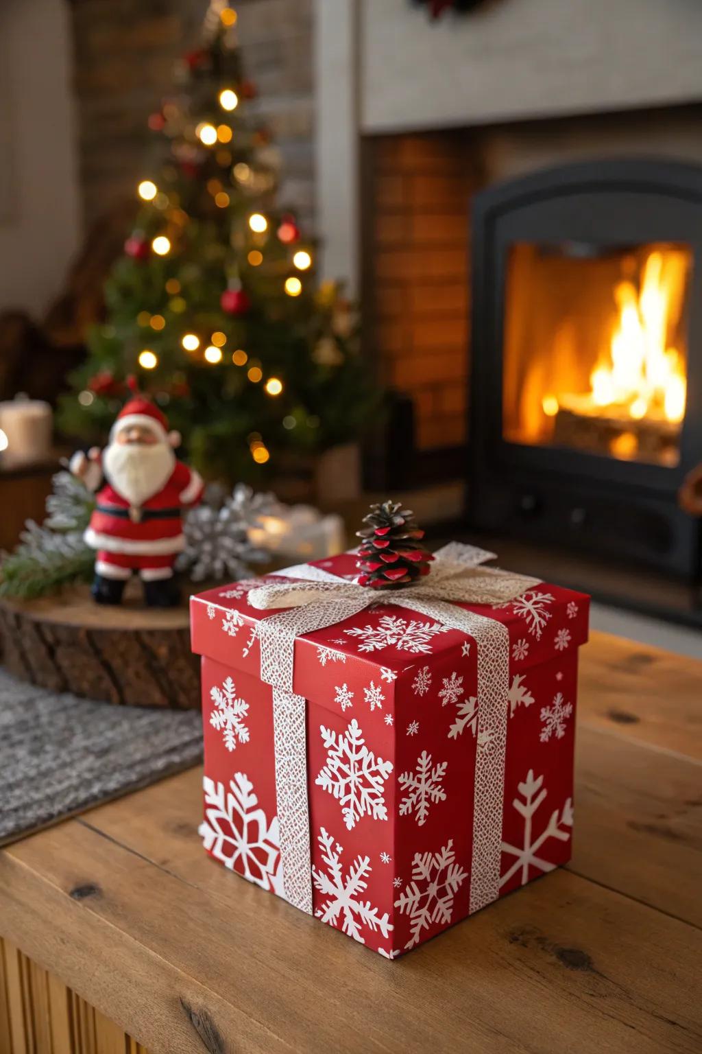 A snowflake Santa’s container incorporates a hint of winter wonder.