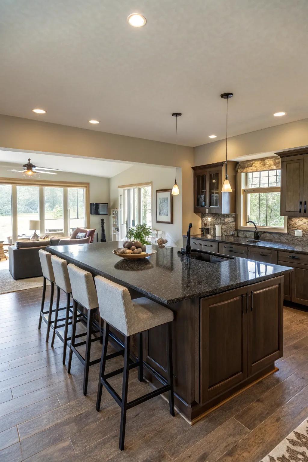 A versatile kitchen island enhances functionality and makes gatherings more interactive.