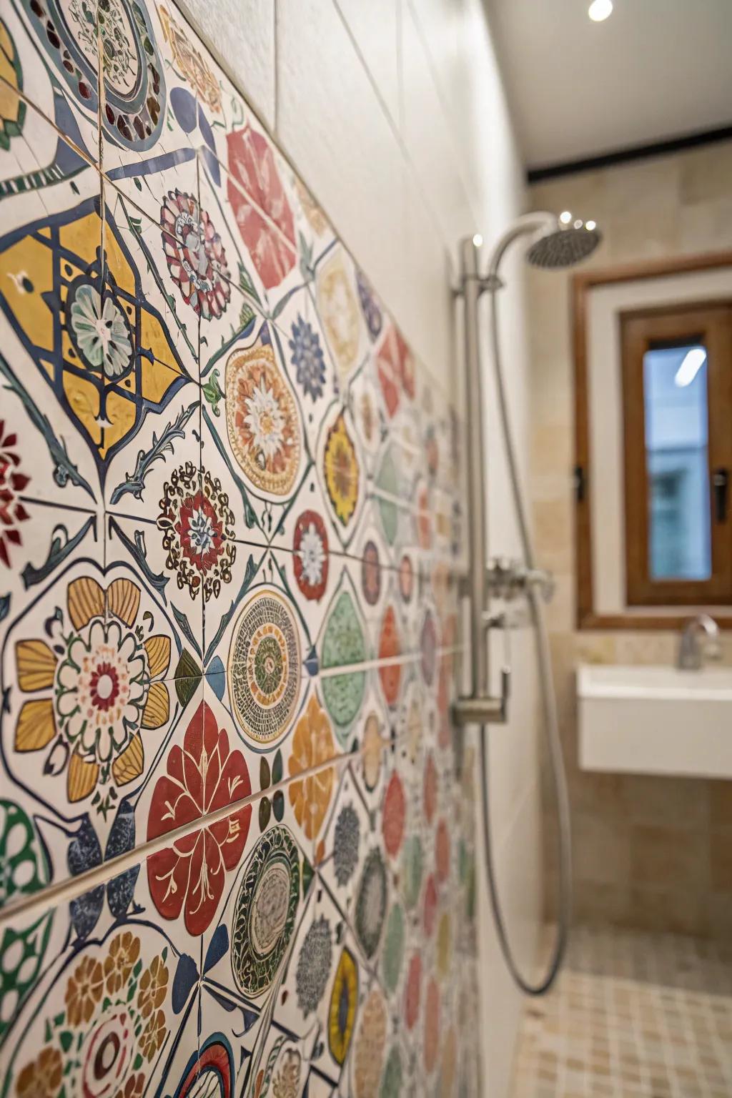 Detailed tiles allow for imaginative and intricate shower designs.