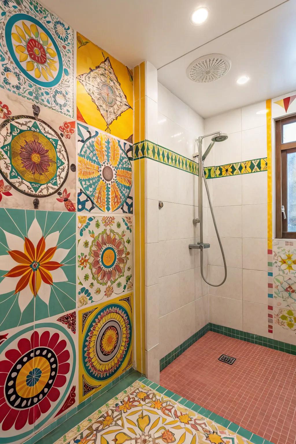 Mosaic tiles infuse your shower walls with artistic flair.