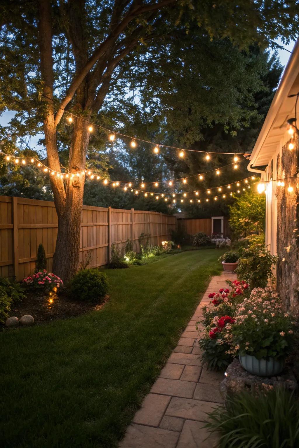 Ambient lights turns your side yard into a nighttime paradise.