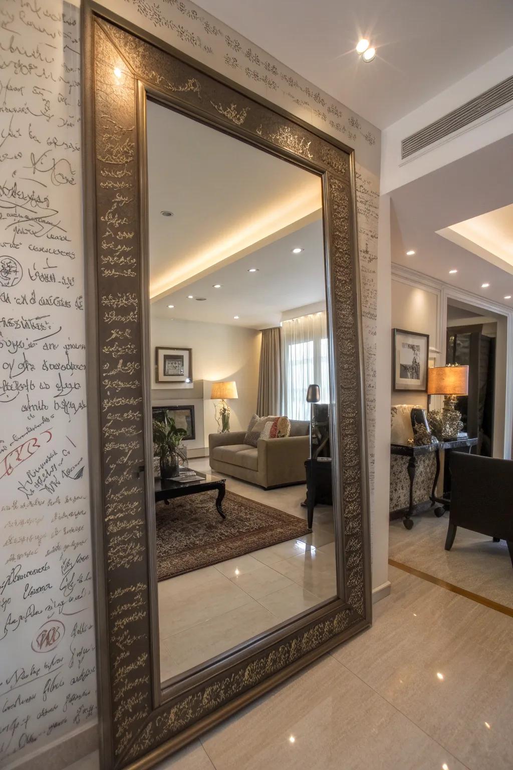 Reflective greeting surfaces inject a dash of sophistication and refinement.