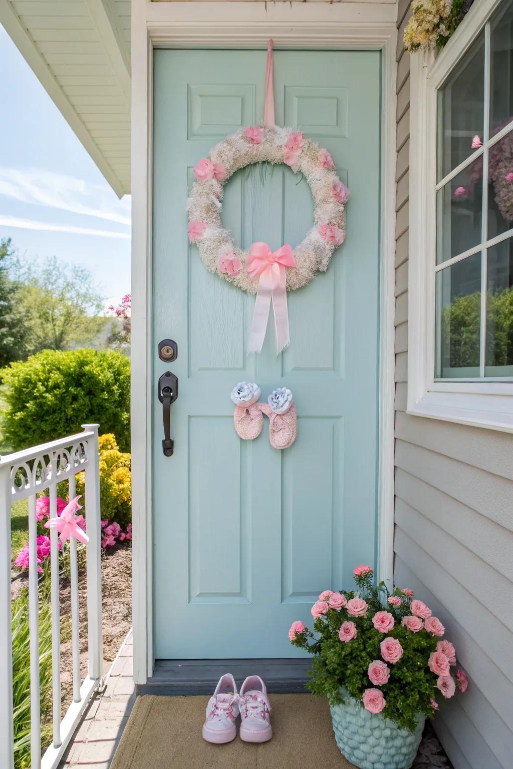 A welcoming wreath on the door establishes the celebratory atmosphere inside.