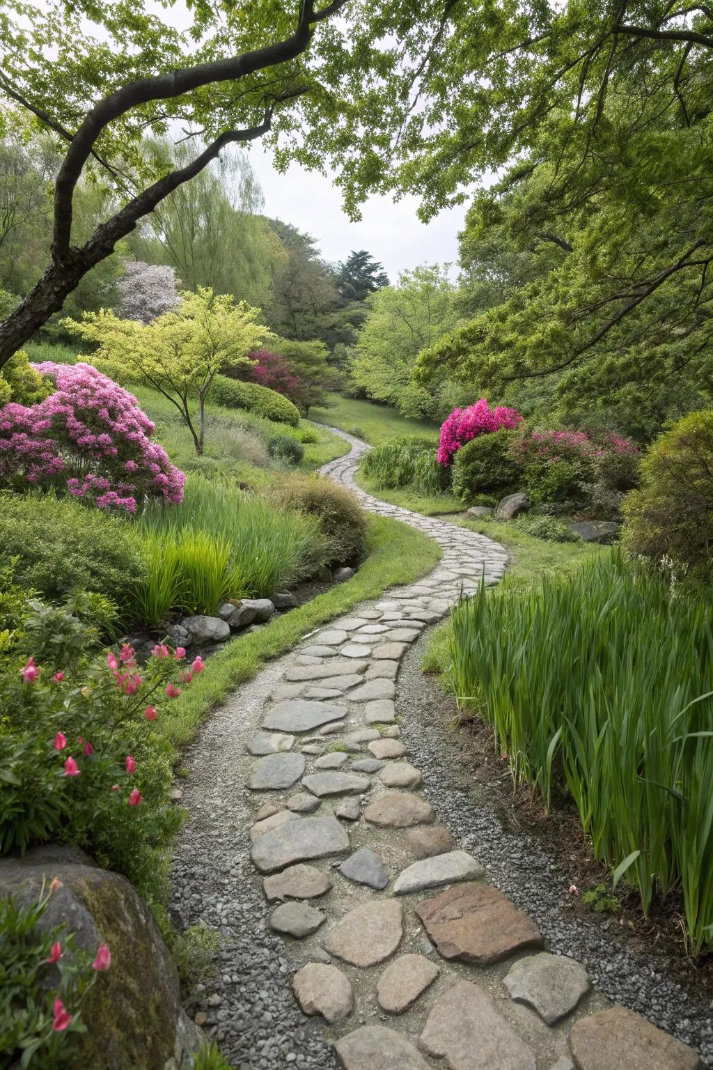 Curved pathways create inviting and natural movement through gardens.