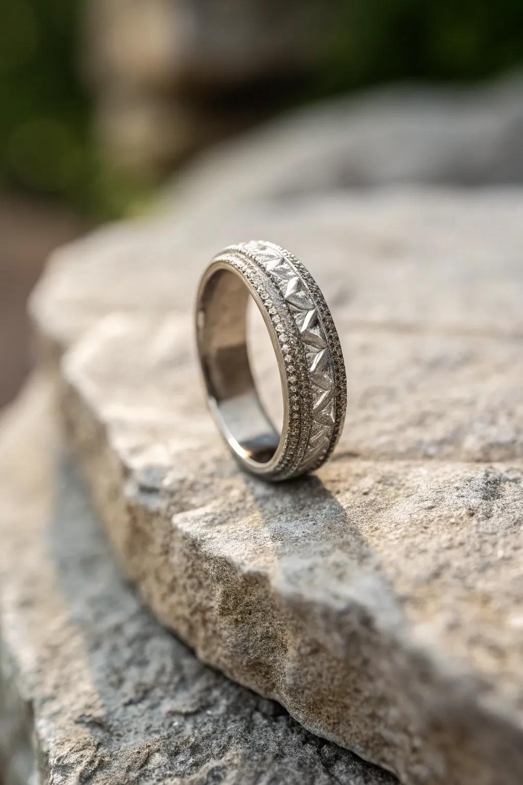 A textured band that presents a distinctive and understated sophistication.